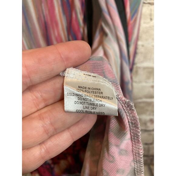 Filo Top Womens 14 Pastel Long Line Button Front Coverlet Mesh Artsy Boho Hippie - Picture 14 of 15